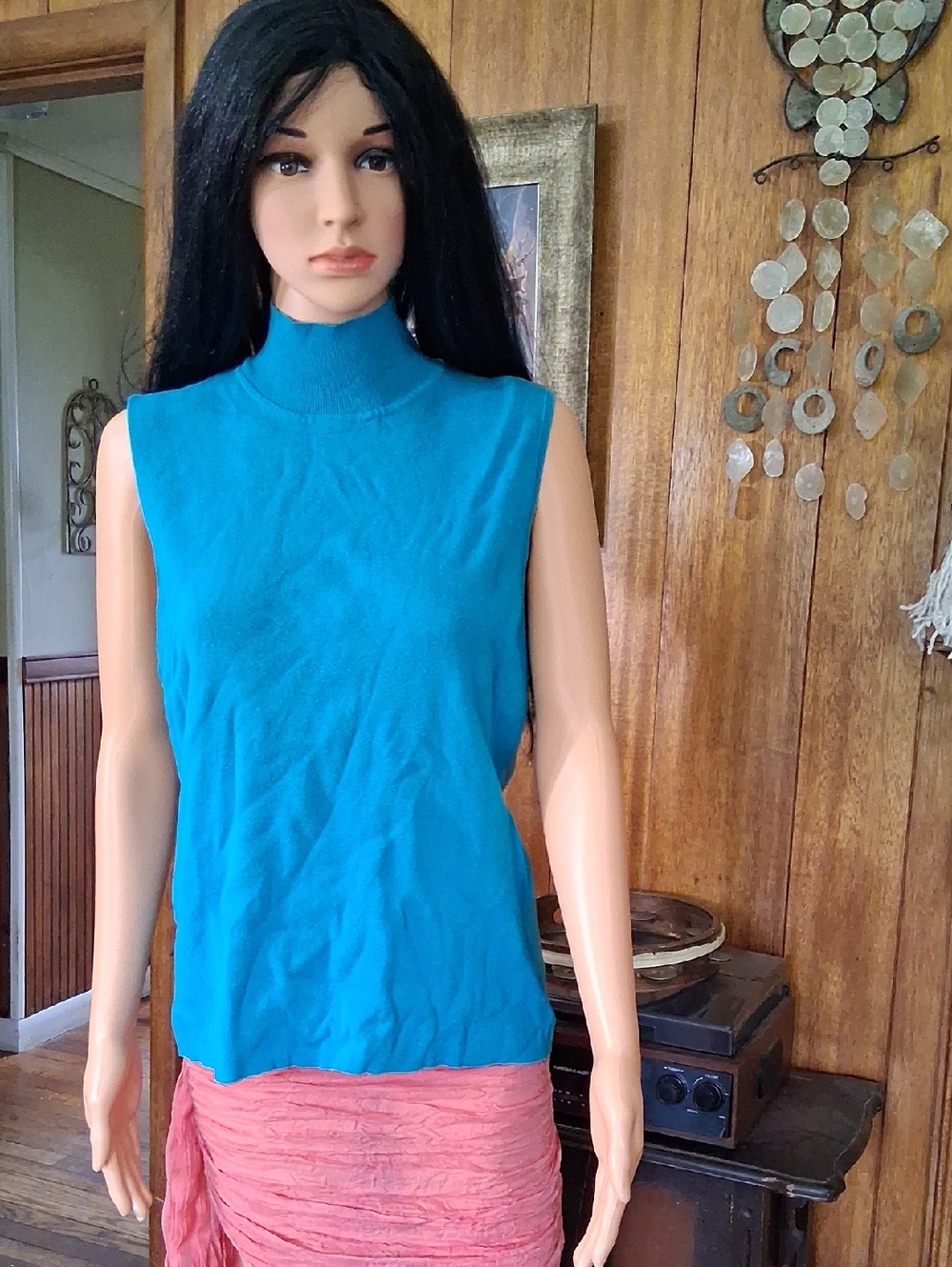 Chico's Sleeveless Mock Neck Tank Top in Teal Blue